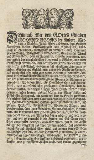 Lot 812, Auction  101, Abdruck der Neuen Berg-Ordnung, Des Eißlebisch- und Mansfeldischen Bergwercks