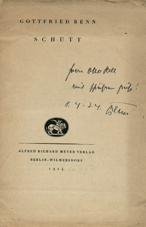 Lot 3057, Auction  101, Benn, Gottfried, Schutt (Widmungsexemplar)