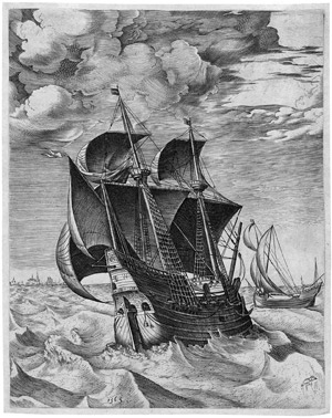 Lot 5046, Auction  101, Bruegel, Pieter d. Ä., nach. Ein niederländisches Frachtschiff und ein Boeier