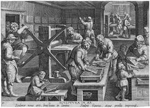 Lot 5284, Auction  101, Stradanus, Johannes , nach. Sculptura in Aes - Die Erfindung des Kupferstechens