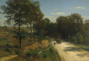 Lot 6186, Auction  102, Ludwig, Carl Julius Emil, Sommerliche Waldlandschaft mit auf einem Weg entlangfahrender Kutsche