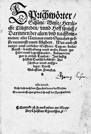 Lot 1063, Auction  103, Franck, Sebastian, Sprichwörter