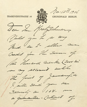 Lot 674, Auction  104, Duncan, Isadora, Brief 1906