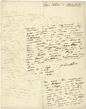 Lot 2685, Auction  104, Humboldt, Alexander von, Brief 1820 in die Schweiz