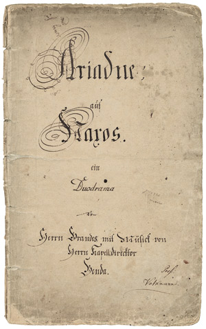 Lot 2856, Auction  104, Benda, Georg Anton, Musikmanuskript des Duodramas "Ariadne auf Naxos"