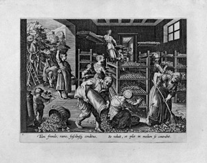 Lot 5267, Auction  104, Stradanus, Johannes - nach, Die Ernte der Maulbeerblätter, zur Seidenherstellung.