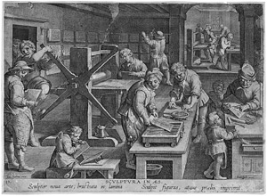 Lot 5801, Auction  105, Stradanus, Johannes - nach, nach. Sculptura in Aes - Die Erfindung des Kupferstechens