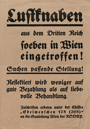 Lot 522, Auction  107, Lustknaben aus dem Dritten Reich, soeben in Wien eingetroffen! Flugblatt Kleinplakat