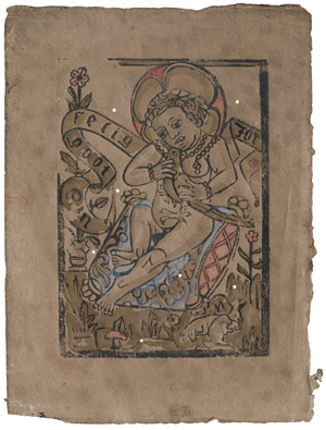 Lot 1003, Auction  109, Einblattholzschnitt, Neujahrsgruß: "Ein goot selig Jor". Jesusknäblein mit Taube