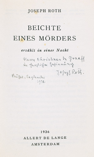 Lot 3475, Auction  110, Roth, Joseph, Beichte eines Mörders 