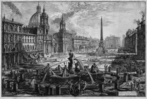 Lot 5311, Auction  110, Piranesi, Giovanni Battista, Veduta di Piazza Navona sopra le rovine del Circo Agonale, mit Sant'Agnese zur Linken