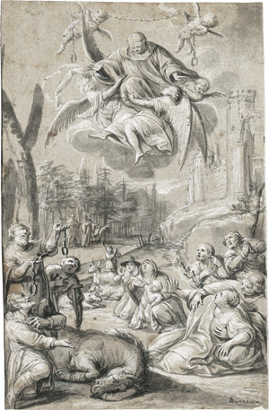 Lot 6457, Auction  110, Italienisch, 17. Jh. Der hl. Leonhard wird um Hilfe angefleht
