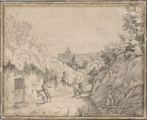 Lot 6606, Auction  110, Götzloff, Carl Wilhelm, Blick von dem Hohlweg beim Arcoscuro auf St. Peter und den Vatikan.