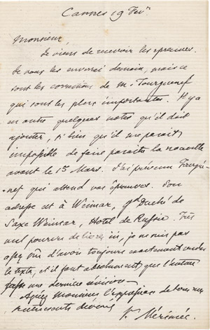 Lot 2100, Auction  111, Mérimée, Prosper, Brief an einen Buchdrucker