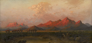 Lot 6141, Auction  112, Linke, Paul Rudolph, Abendstimmung über der römischen Campagna mit Ruinen der Aqua Claudia, im Hintergrund der Monte Genaro