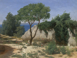 Lot 6147, Auction  112, Hay, Bernardo, Blumenwiese vor einem Mauerstück mit Blick auf den Golf von Neapel