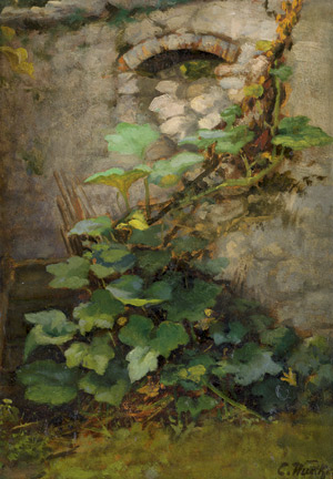 Lot 6235, Auction  112, Wuttke, Carl, Studie einer Kürbisranke vor einer Steinmauer in Oberitalien