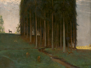 Lot 6244, Auction  112, Zwintscher, Oskar, "Herbstlandschaft": Landschaft mit Tannenwäldchen und Rehen