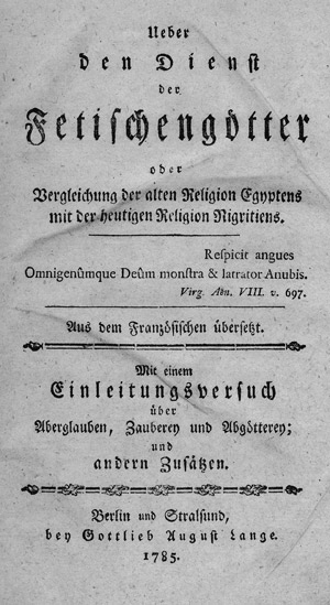 Lot 383, Auction  113, Brosses, Charles de, Ueber den Dienst der Fetischengötter 