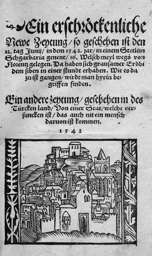 Lot 833, Auction  113, Ein erschroeckenliche Newe Zeytung, so geschehen ist dem 1542. jar, in einem Stetlein Schgarbaria genent
