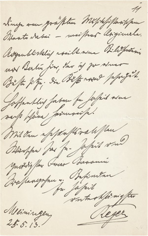 Lot 2375, Auction  113, Reger, Max, Brief an Herzog Georg II. von Meiningen