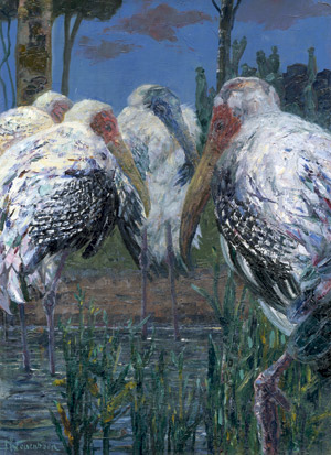 Lot 6351, Auction  113, Neuenborn, Paul, "Nimmersatte": Storchfamilie beim Tümpeln