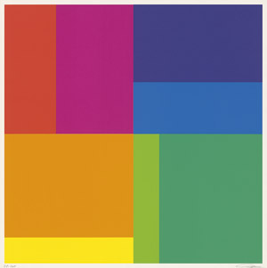 Lot 7283, Auction  113, Lohse, Richard-Paul, Sechs vertikale systematische Farbreihen mit orangem Quadrat rechts oben