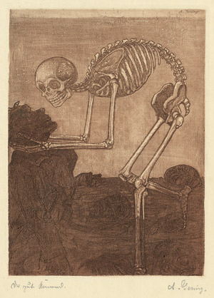 Lot 5606, Auction  114, Gering, Andreas, "Der gute Kamerad". Gerippe hält den Kopf eines verwundeten Soldaten