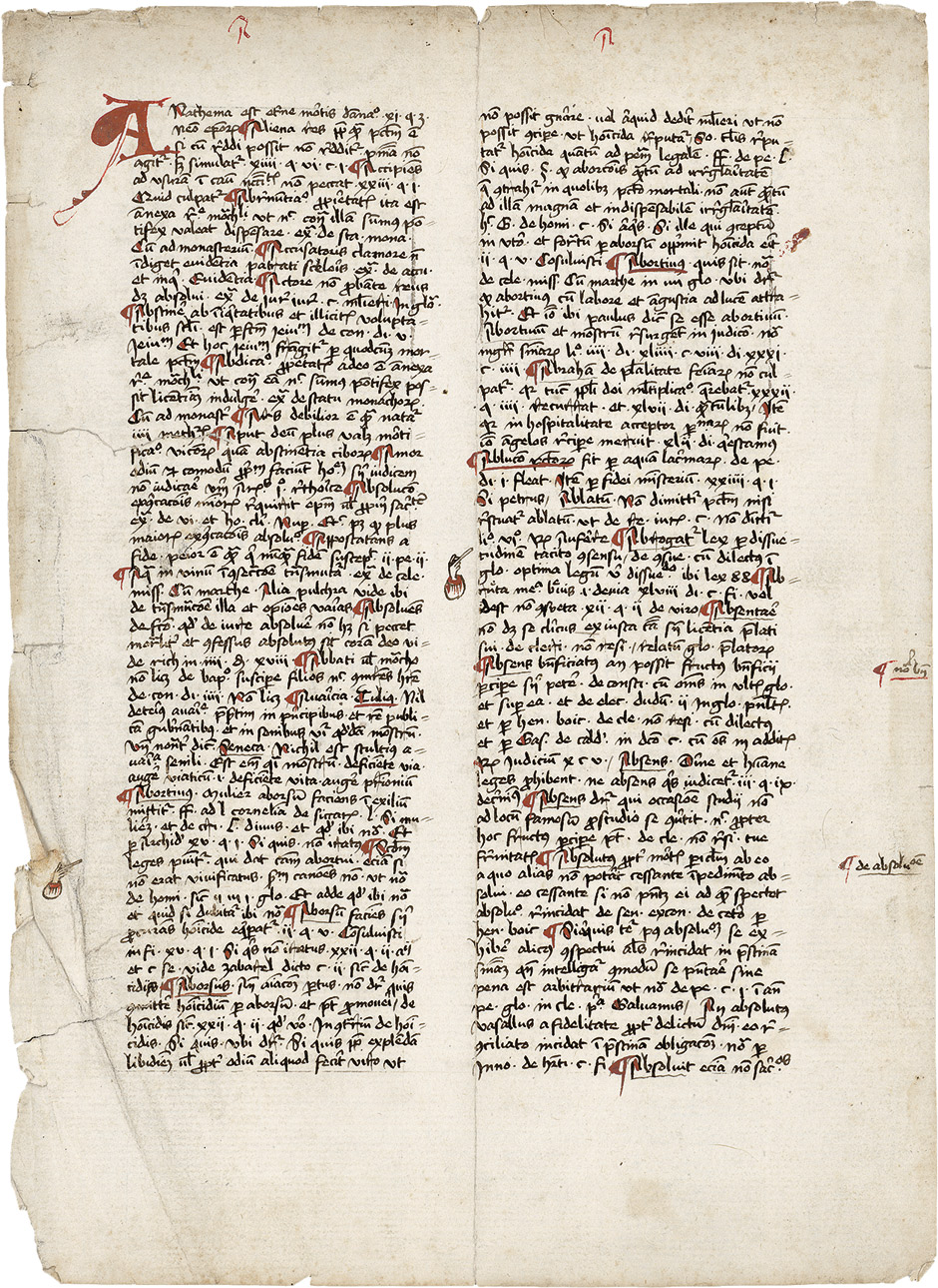 Lot 1001, Auction  115, Anathema est, Einzelblatt einer lateinischen Handschrift auf Papier. 