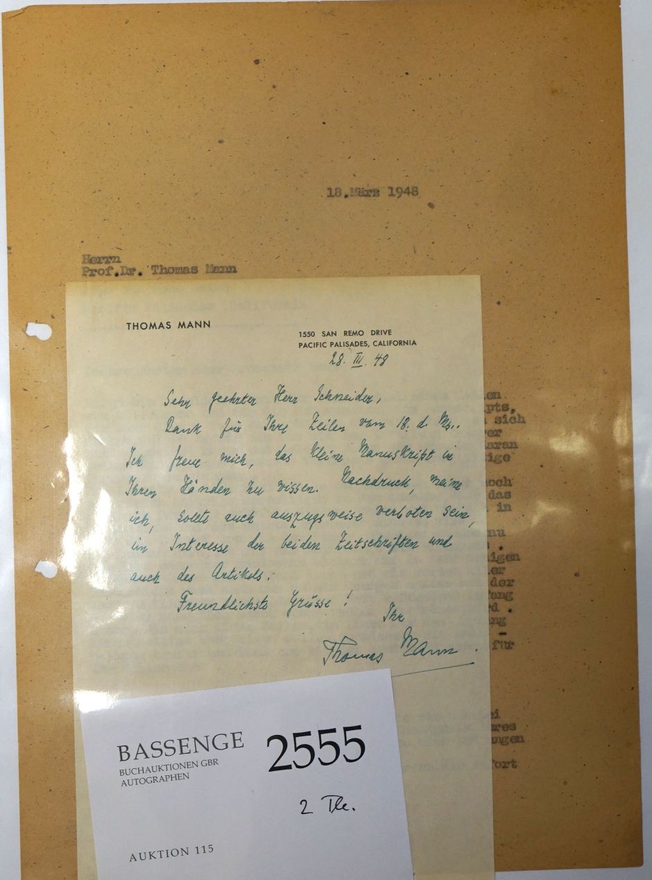 Lot 2555, Auction  115, Mann, Thomas, Brief März 1948