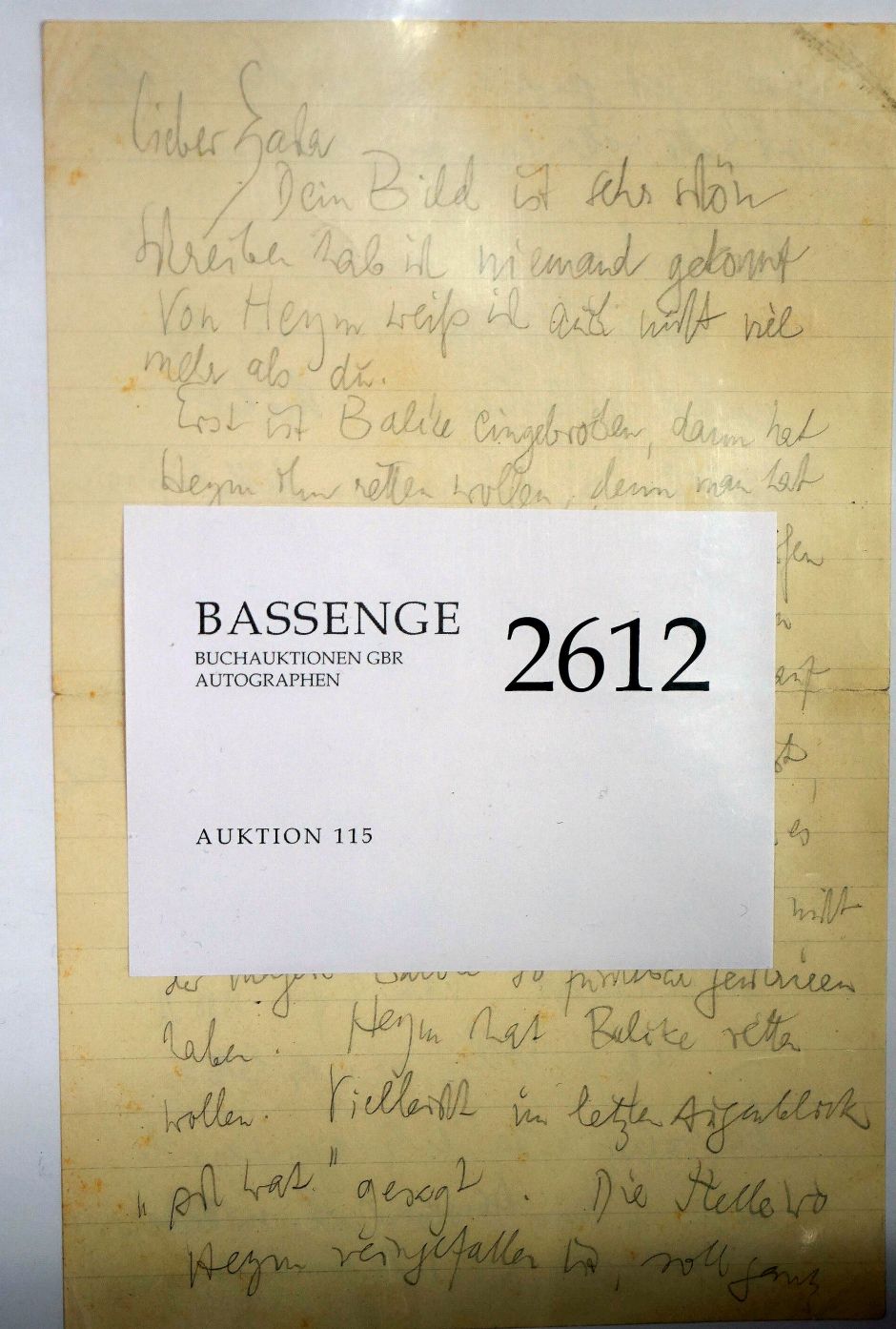 Lot 2612, Auction  115, Loewenson, Erwin, Brief-Konzept an Edgar Zacharias