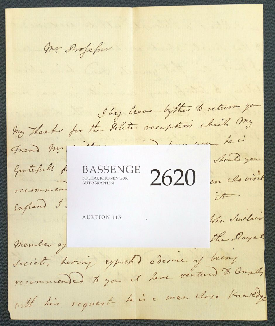 Lot 2620, Auction  115, Banks, Sir Joseph, Brief an einen Kollegen