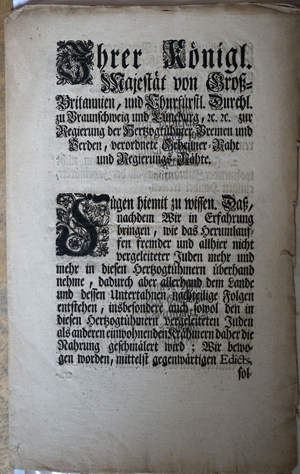 Lot 469, Auction  116, George III. König von Großbritannien, Konvolut von 4 Edikten mit Verhaltensregeln für die jüdische Bevölkerung