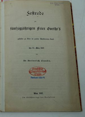 Lot 2266, Auction  116, Laube, Heinrich, Festrede zur fünfzigjährigen Feier Goethe's