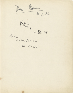 Lot 2557, Auction  116, Mann, Thomas, Albumblatt mit Klaus und Erika Mann