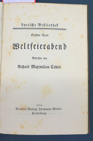 Lot 3828, Auction  116, Cahén, Richard Maximilian, Weltfeierabend