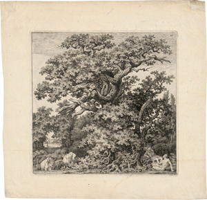 Lot 5259, Auction  116, Kolbe, Carl Wilhelm, Waldgegend mit Wanderer und zwei Männern; Eichengruppe in Buschlandschaft