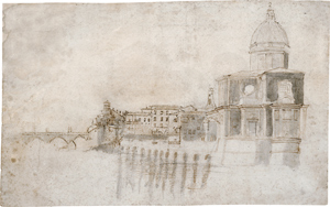 Lot 6668, Auction  116, Italienisch, 18. Jh. Das Tiberufer mit Blick auf die Apsis von San Giovanni Fiorentini und die Engelsbrücke