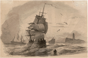 Lot 6853, Auction  116, Achenbach, Andreas, Segelschiff vor Sonnenuntergang