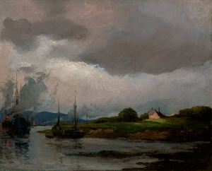 Lot 7388, Auction  116, Rudinoff, Willibald Wolf, Flußlandschaft (Elbe?)  mit kleinem Dampfer