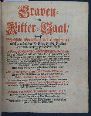 Lot 391, Auction  117, Burgermeister, Johann Stephan, Graven- und Ritter-Saal (und Beibände)