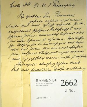 Lot 2662, Auction  117, Liebermann, Max, Brief 1920