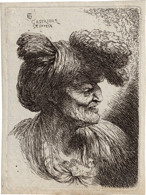 Lot 5048, Auction  117, Castiglione, Giovanni Benedetto, Alter Mann nach rechts mit Pelz besetztem Turban