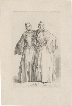 Lot 5232, Auction  117, Chodowiecki, Daniel Nikolaus, Die beiden stehenden Damen (Demoiselles Quantin).