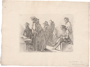 Lot 5233, Auction  117, Chodowiecki, Daniel Nikolaus, Gesellschaft von sechs Damen mit dem Künstler in einem Zimmer
