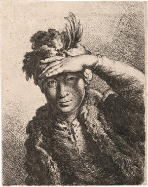 Lot 5242, Auction  117, Falbe, Joachim Martin, Ein Mann mit Federbarett, in die Ferne blickend