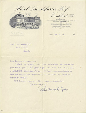 Lot 2064, Auction  118, Tagore, Rabindranath, Brief 1930