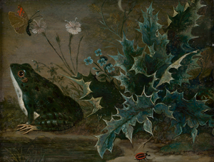 Lot 6037, Auction  118, Hamilton, Johann Georg de - Umkreis, Waldgrund mit Erdbeeren, Eidechse und Schmetterlingen, Terrain mit Laubfrosch und Distel