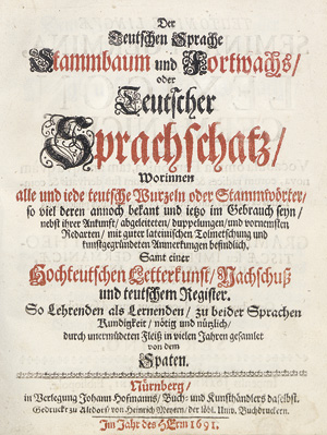 Lot 2148, Auction  119, Stieler, Kaspar von, Der Teutschen Sprache Stammbaum und Fortwachs