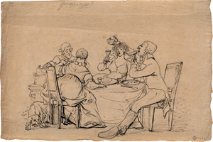 Lot 6366, Auction  119, Österreichisch, 18. Jh. . "Glückseligkeit": Kleine Tischgesellschaft beim Schlemmen